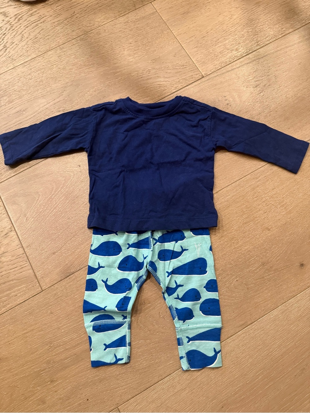 Hanna Andersson Navy Top with Aqua Whale Print Pants - Sz 3-6 and 6-12